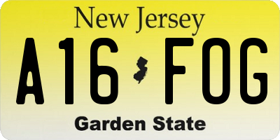 NJ license plate A16FOG