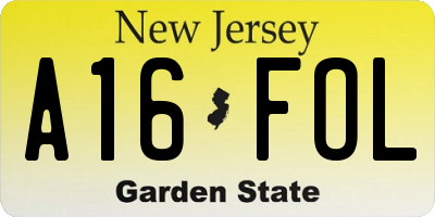 NJ license plate A16FOL