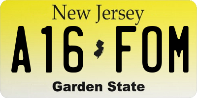 NJ license plate A16FOM