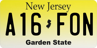 NJ license plate A16FON