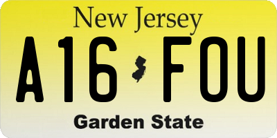 NJ license plate A16FOU