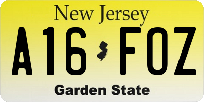 NJ license plate A16FOZ
