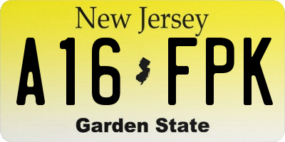NJ license plate A16FPK