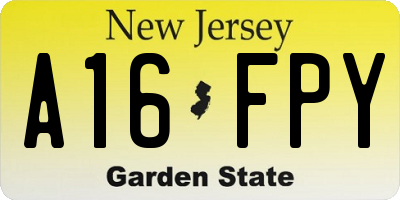 NJ license plate A16FPY