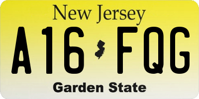 NJ license plate A16FQG