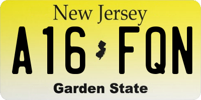 NJ license plate A16FQN