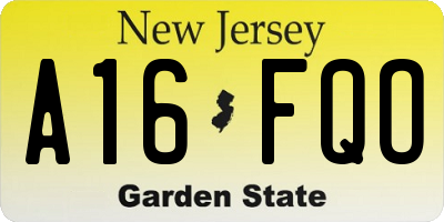 NJ license plate A16FQO