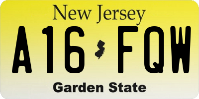 NJ license plate A16FQW