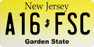 NJ license plate A16FSC