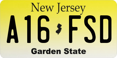 NJ license plate A16FSD