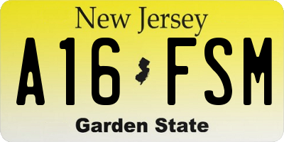 NJ license plate A16FSM