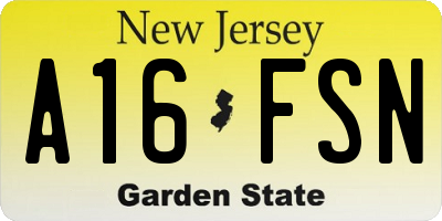 NJ license plate A16FSN