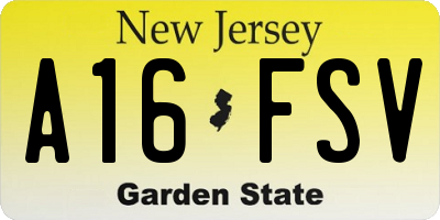 NJ license plate A16FSV