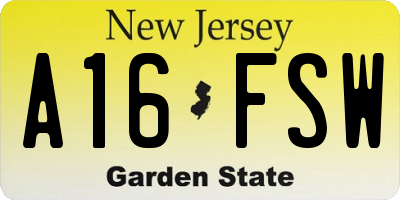 NJ license plate A16FSW