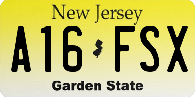 NJ license plate A16FSX