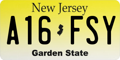 NJ license plate A16FSY