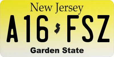 NJ license plate A16FSZ