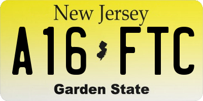 NJ license plate A16FTC