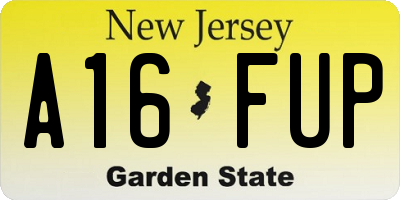 NJ license plate A16FUP