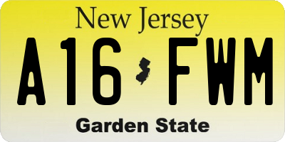 NJ license plate A16FWM