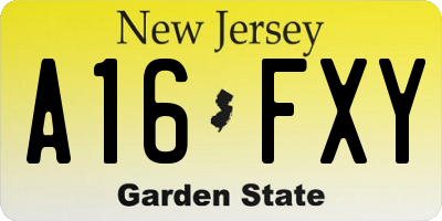NJ license plate A16FXY