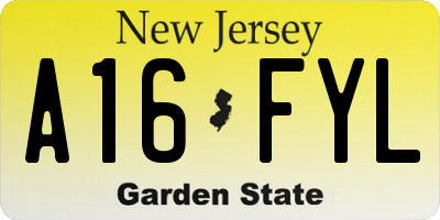 NJ license plate A16FYL