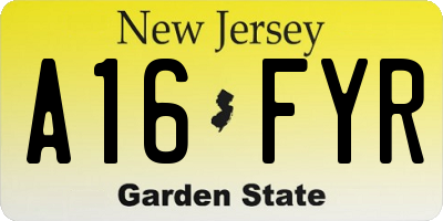 NJ license plate A16FYR
