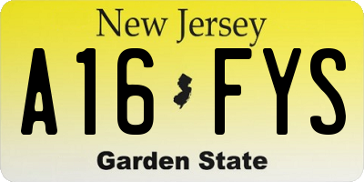 NJ license plate A16FYS
