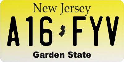 NJ license plate A16FYV