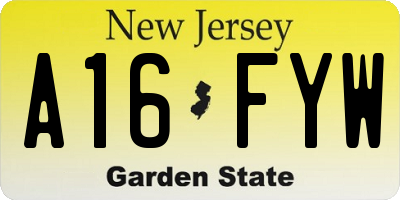 NJ license plate A16FYW