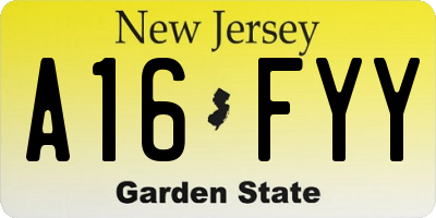 NJ license plate A16FYY