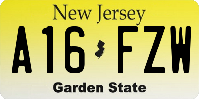 NJ license plate A16FZW