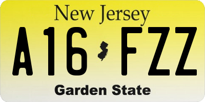 NJ license plate A16FZZ