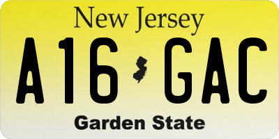 NJ license plate A16GAC