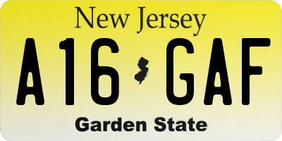NJ license plate A16GAF