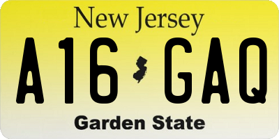 NJ license plate A16GAQ