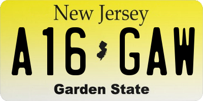 NJ license plate A16GAW