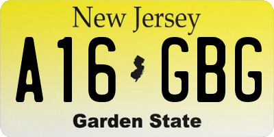 NJ license plate A16GBG