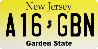 NJ license plate A16GBN