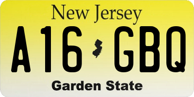 NJ license plate A16GBQ