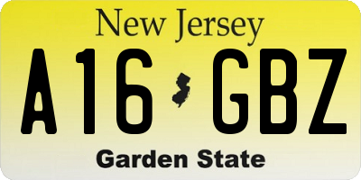 NJ license plate A16GBZ