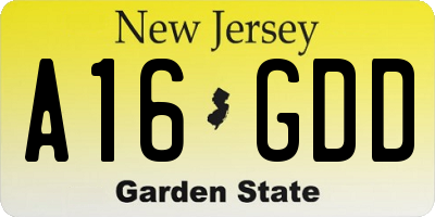 NJ license plate A16GDD