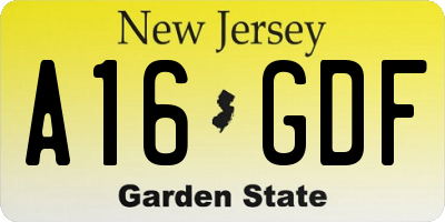 NJ license plate A16GDF