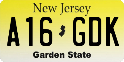 NJ license plate A16GDK