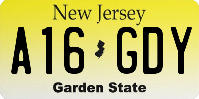 NJ license plate A16GDY