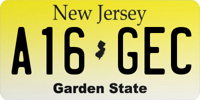 NJ license plate A16GEC