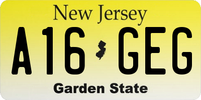 NJ license plate A16GEG