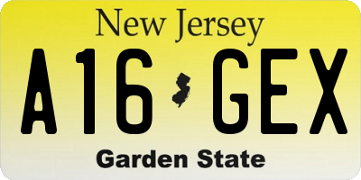 NJ license plate A16GEX