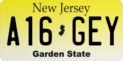 NJ license plate A16GEY
