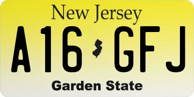 NJ license plate A16GFJ